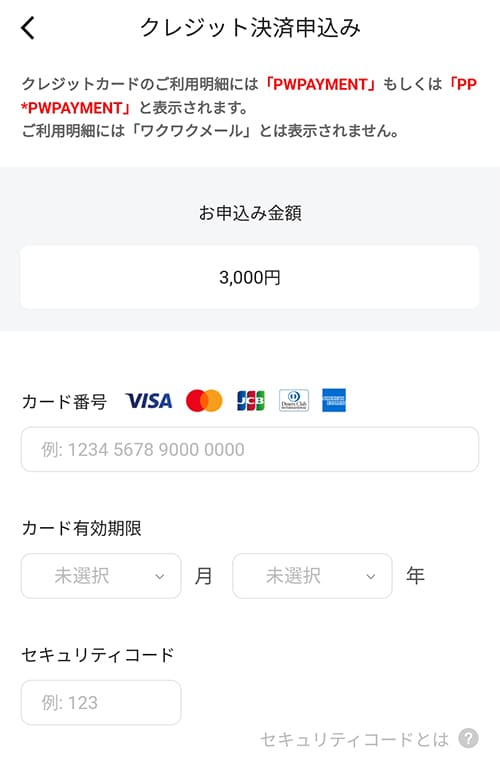 ワクワクメールのポイント購入での登録の流れ3